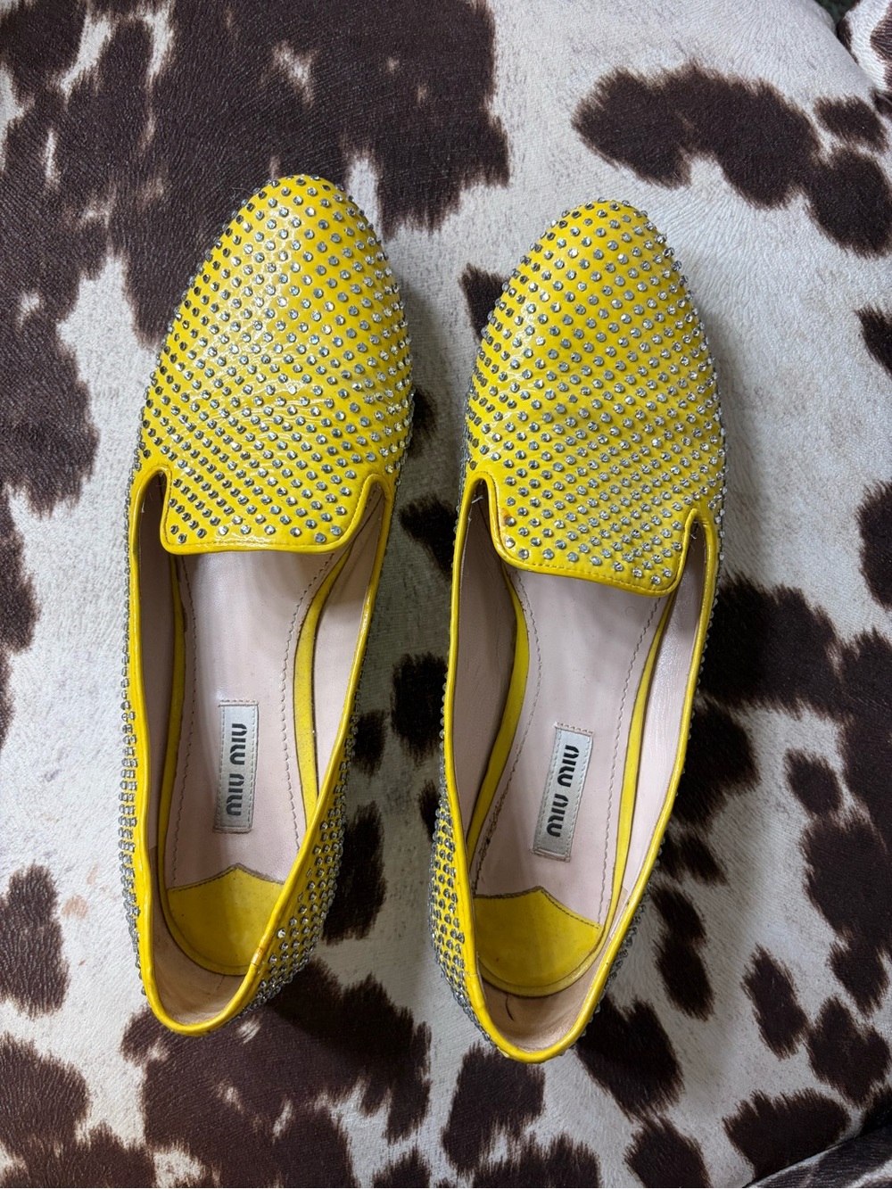 Miu Miu Yellow Crystal-Embellished Women's Loafers - Picture 5 of 7